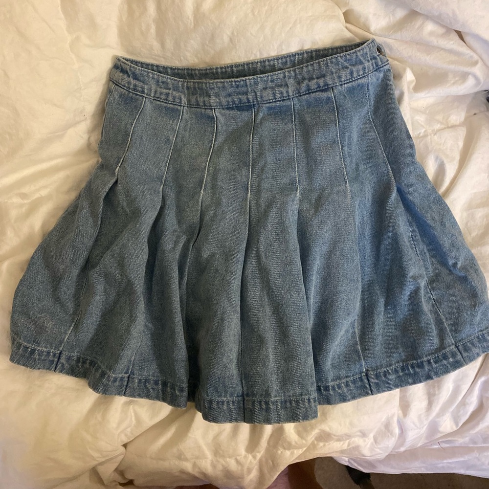 Blue Denim Pleated Skirt